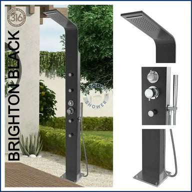 POOL SHOWER Brighton Silver or Black 316 Stainless Steel Marine Grade Outdoor Indoor Massage Pool Shower black