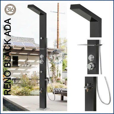 POOL SHOWER Reno Silver or Black ADA 316 Marine Grade Stainless Steel Outdoor Pool Shower black
