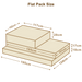 Diagram of a flat pack size with dimensions labeled on a black background