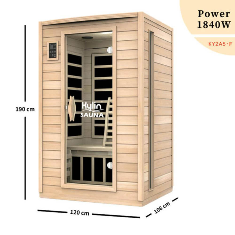 KYLIN KY-2A5-F Infrared Sauna 2 Person with Foot Heater Low EMF Carbon dimensions
