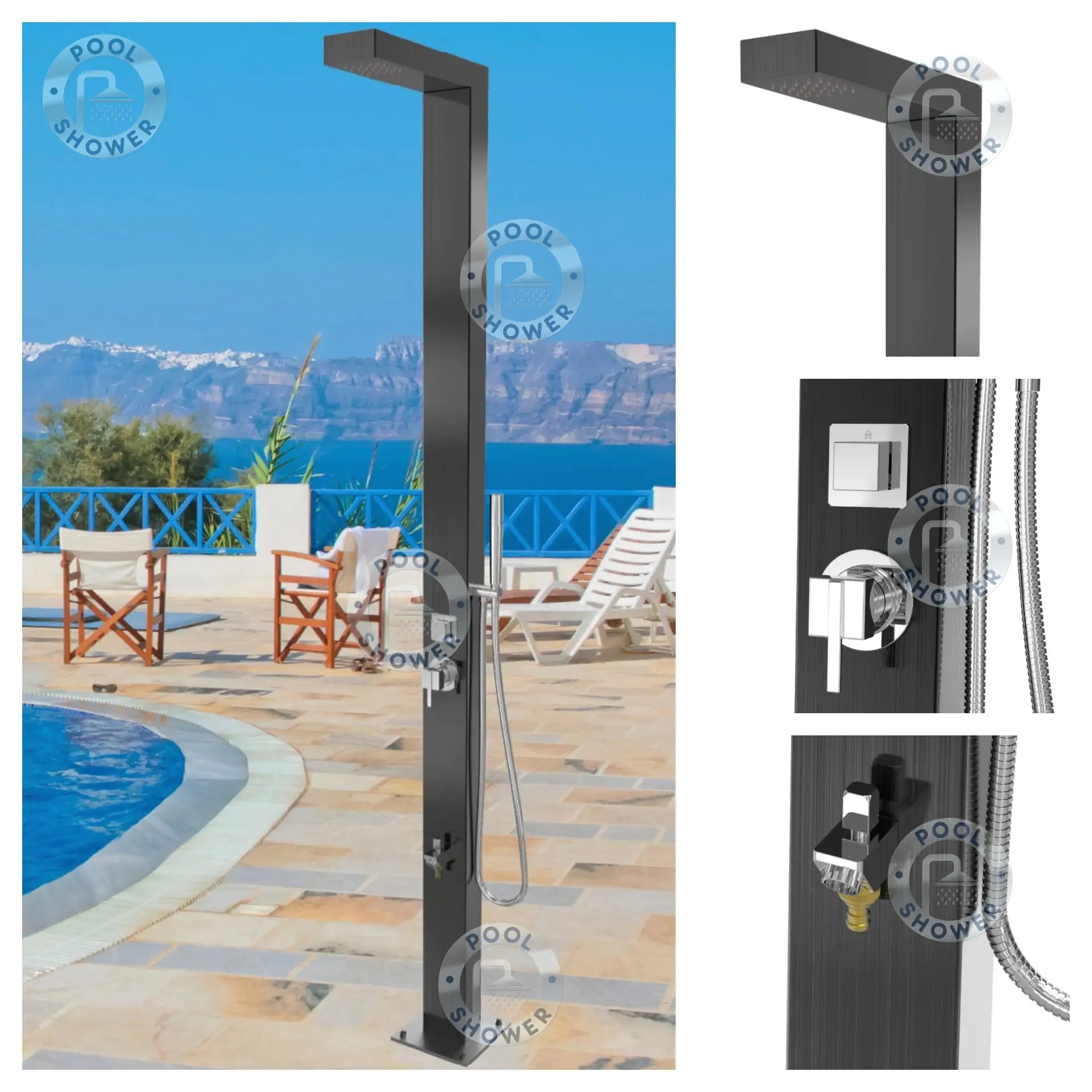 POOL SHOWER Windsor Silver or Black ADA 316 Marine Grade Stainless Steel Outdoor Pool Shower black