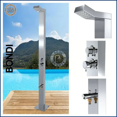 POOL SHOWER Bondi Silver 316 Marine Grade Stainless Steel Outdoor Indoor Pool Shower