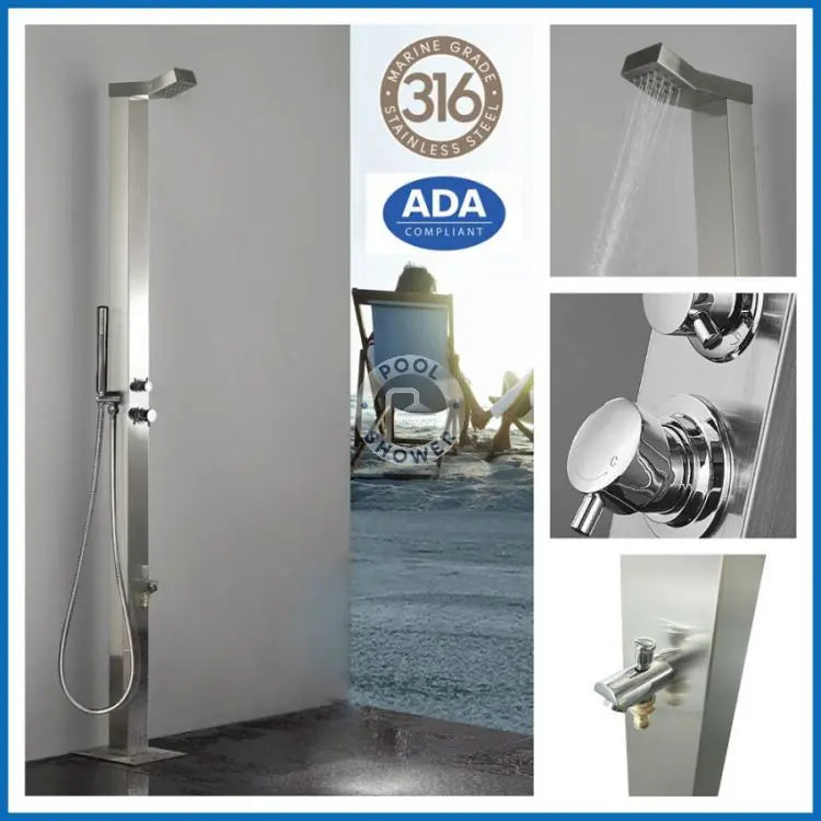 thumbnail image 2 of MILAN DELUXE 316 Marine Grade Stainless Steel Outdoor Shower - Wall Mount Or Freestanding Pool Shower 2 of 14