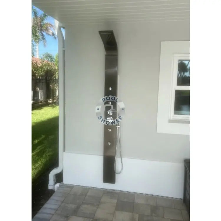 POOL SHOWER Brighton Silver or Black 316 Stainless Steel Marine Grade Outdoor Indoor Massage Pool Shower black on house