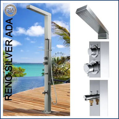 POOL SHOWER Reno Silver or Black ADA 316 Marine Grade Stainless Steel Outdoor Pool Shower silver